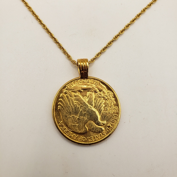 1945 Walking Liberty Half Dollar Pendant with Crystal & Chain - Picture 7 of 8